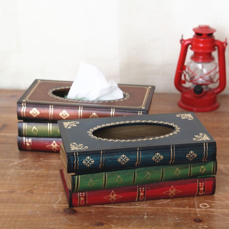 Retro Hand Drawn Book Style Tissue Box Case