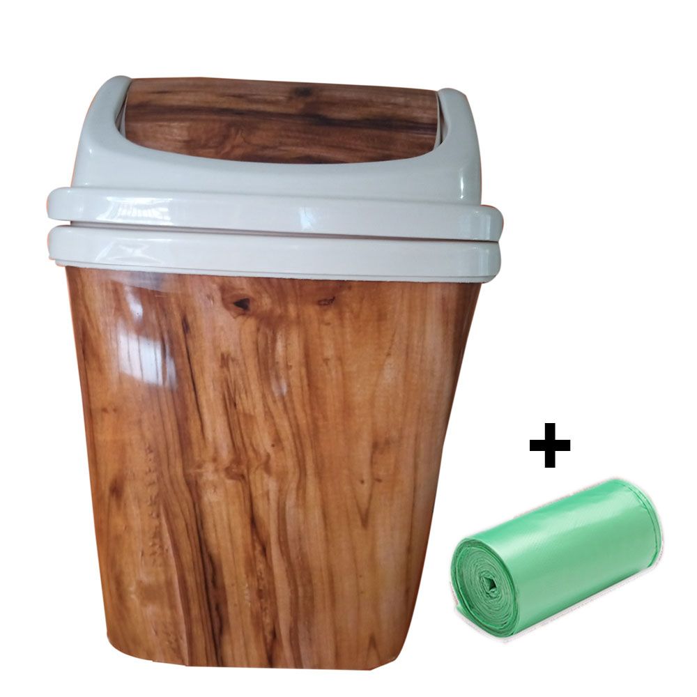 360Swing Bamboo Brown Waste Bin + 1Roll (30pcs Garbage Bags