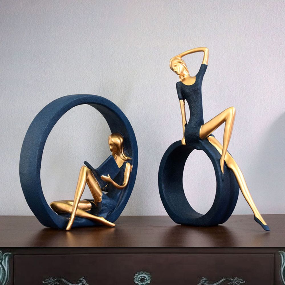 2PCS Yoga Girl Figurine Reading Girl Statue Ornament For