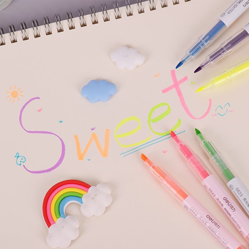 1 Pcs Lot New Double 6 Colors Highlighter Pen Copic Marker