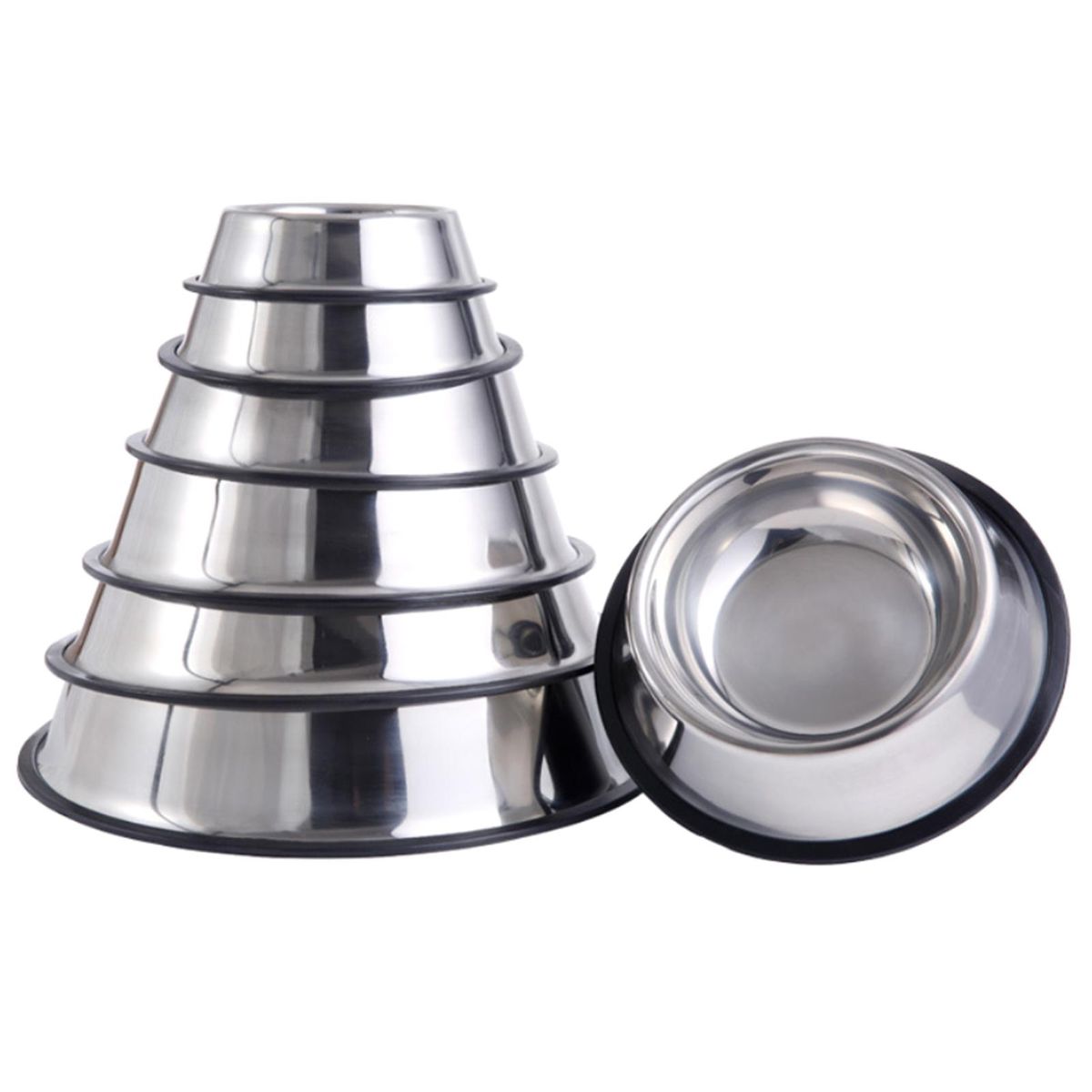 1Pc Practical Pet Feeding Bowls Dog & Cats Universal Non-Skid Stainless Steel Food Bowls