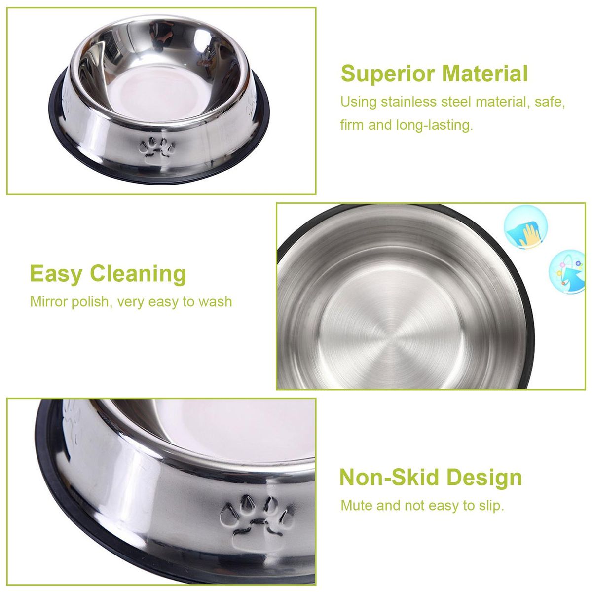 1Pc Practical Pet Feeding Bowls Dog & Cats Universal Non-Skid Stainless Steel Food Bowls