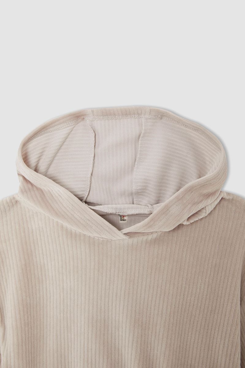 Girl - Relax Fit Hooded Knitted Sweat Shirt - Grey