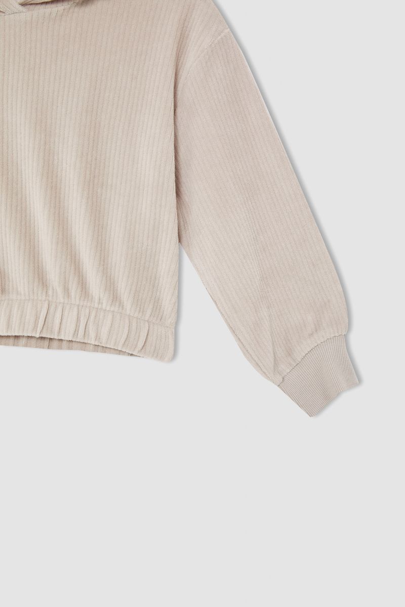 Girl - Relax Fit Hooded Knitted Sweat Shirt - Grey