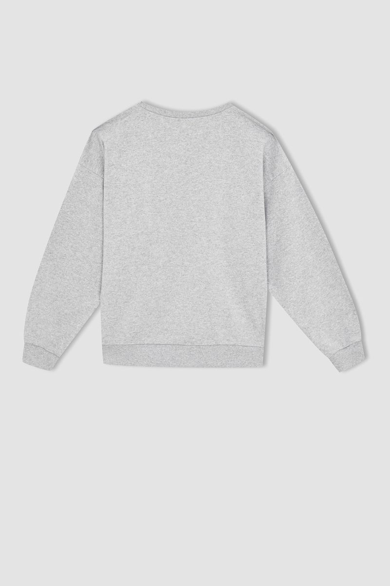 Girl Knitted Regular Fit Crew Neck Sweat Shirt - Grey