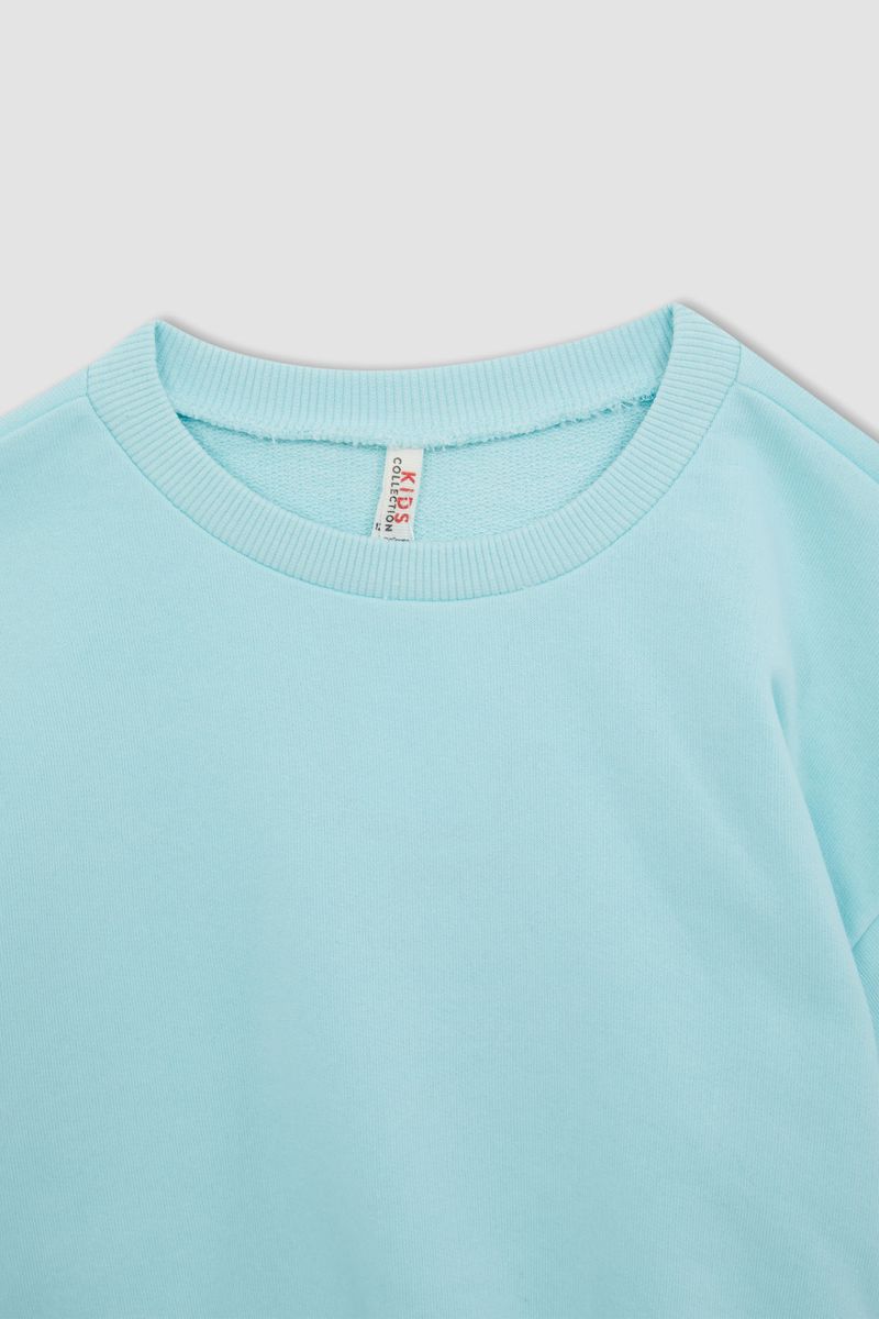 Girl - Regular Fit Crew Neck Long Sleeve Knitted Sweat Shirt - Turquoise