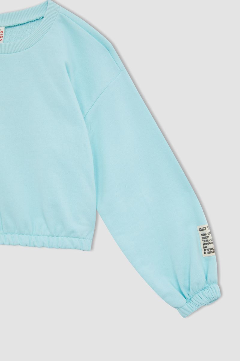 Girl - Regular Fit Crew Neck Long Sleeve Knitted Sweat Shirt - Turquoise