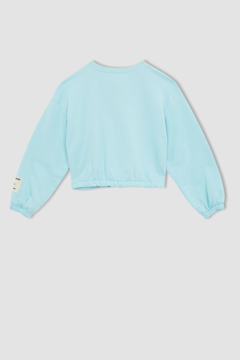 Girl - Regular Fit Crew Neck Long Sleeve Knitted Sweat Shirt - Turquoise