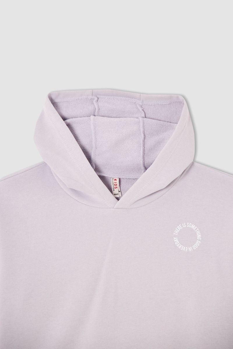 Girl - Relax Fit Hooded Knitted Sweat Shirt - Purple