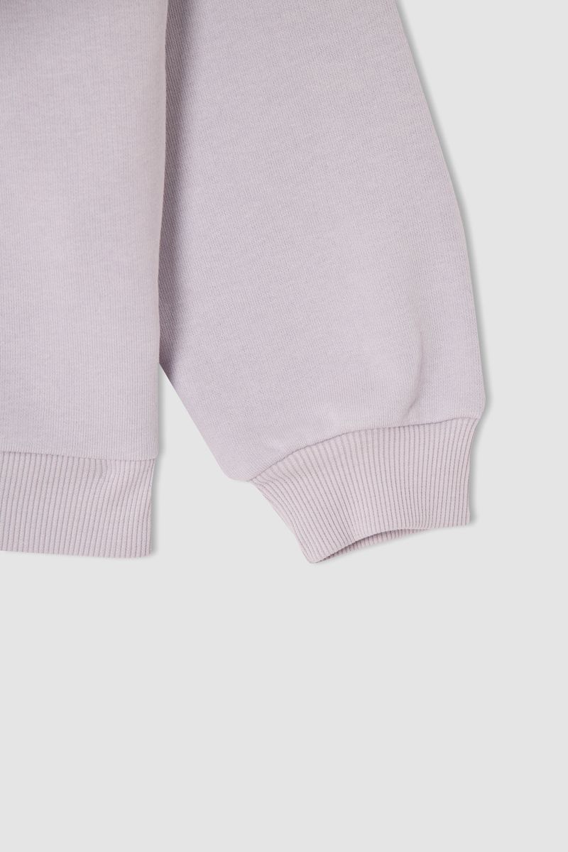 Girl - Relax Fit Hooded Knitted Sweat Shirt - Purple