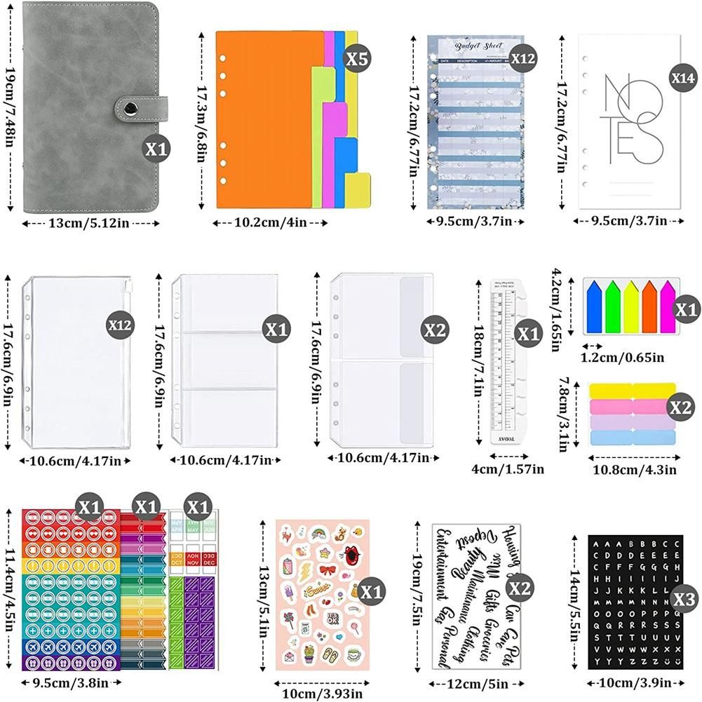 Budget Planner, PU Binder, A6 Budget Binder, with 12 Budgeting Money Envelopes, 12 Budget Sheets, Labels and 1 Ruler B