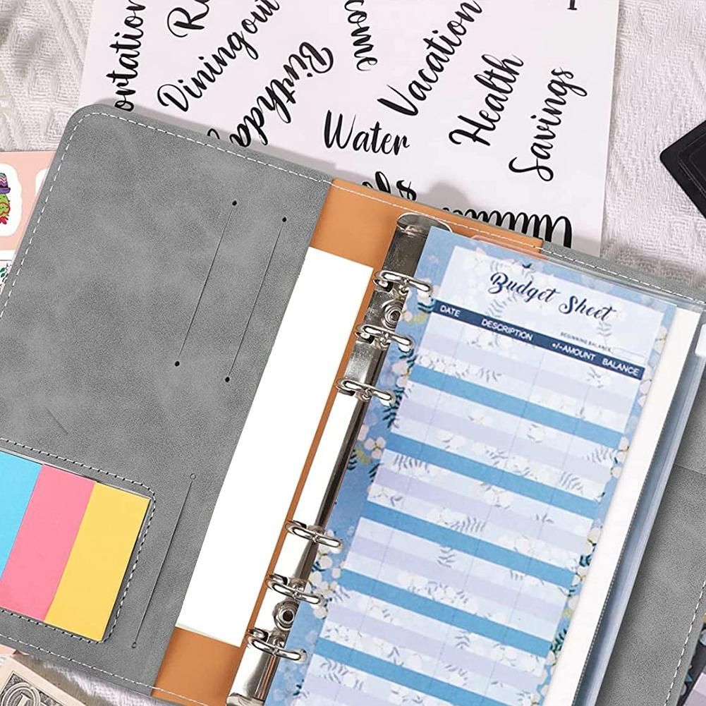 Budget Planner, PU Binder, A6 Budget Binder, with 12 Budgeting Money Envelopes, 12 Budget Sheets, Labels and 1 Ruler B