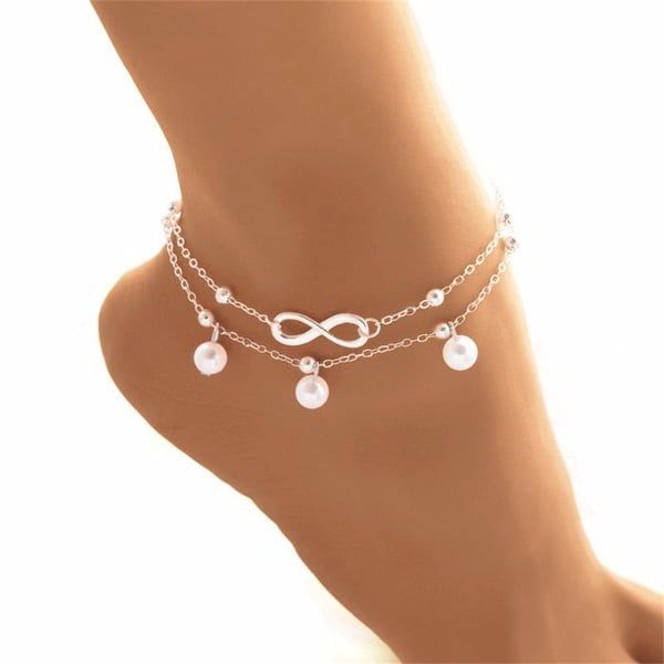 Women Double Layer Adjustable Anklet Bracelet Jewelry