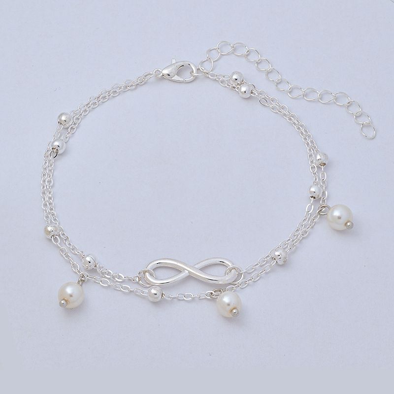 Women Double Layer Adjustable Anklet Bracelet Jewelry