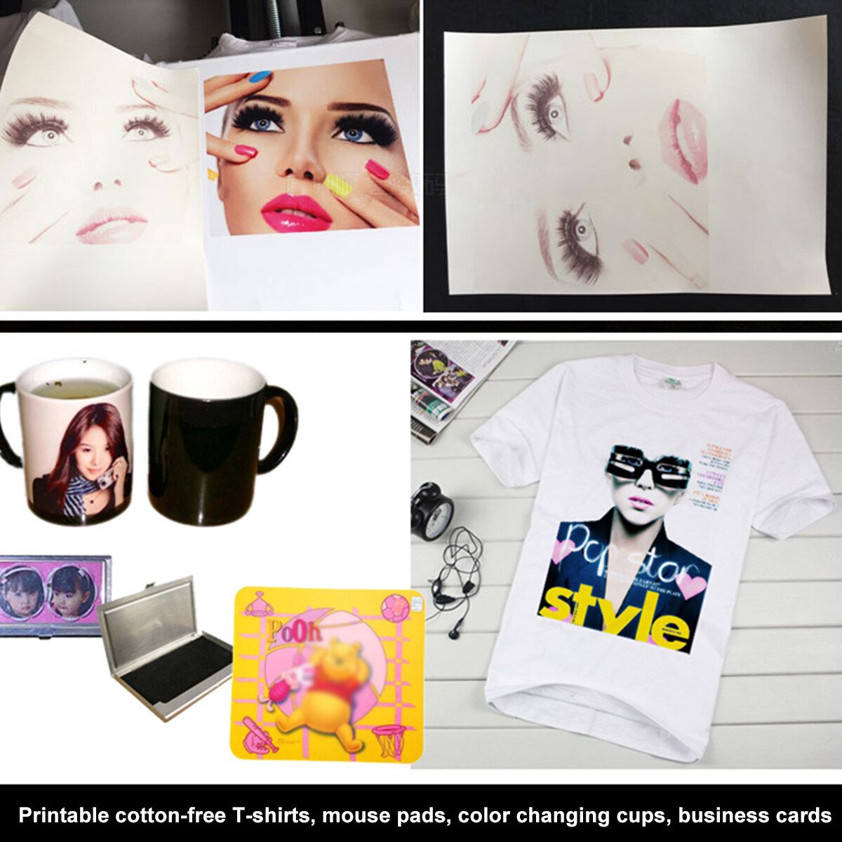 100PCS A4 Heat Press Transfer Paper For Light Fabric Iron-On DIY Cloth T-Shirt