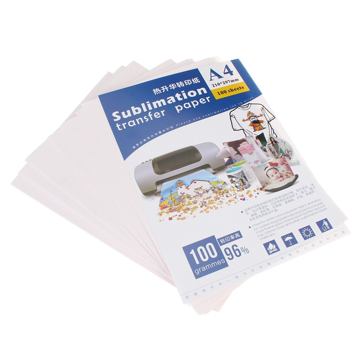 100PCS A4 Heat Press Transfer Paper For Light Fabric Iron-On DIY Cloth T-Shirt