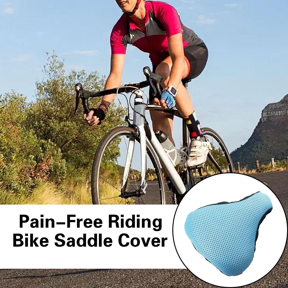 Breathable 3d Honeycomb Mesh Bike Seat Cover Ergonomic for Universal Light Blue