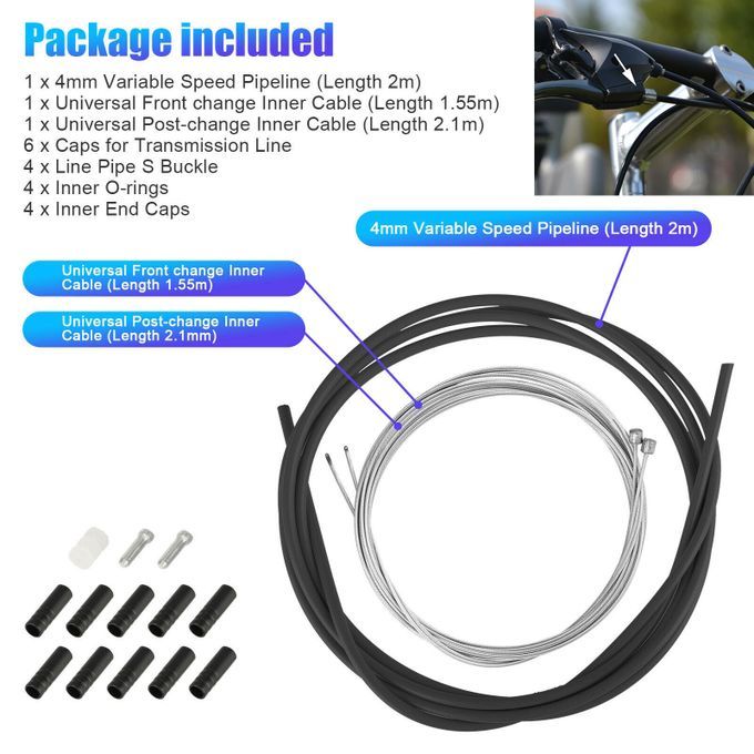 Bicycle Brake Shifter Cable Housing Set Derailleur Ends Shifter Black
