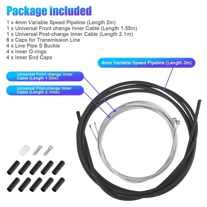 Bicycle Brake Shifter Cable Housing Set Derailleur Ends Shifter Black