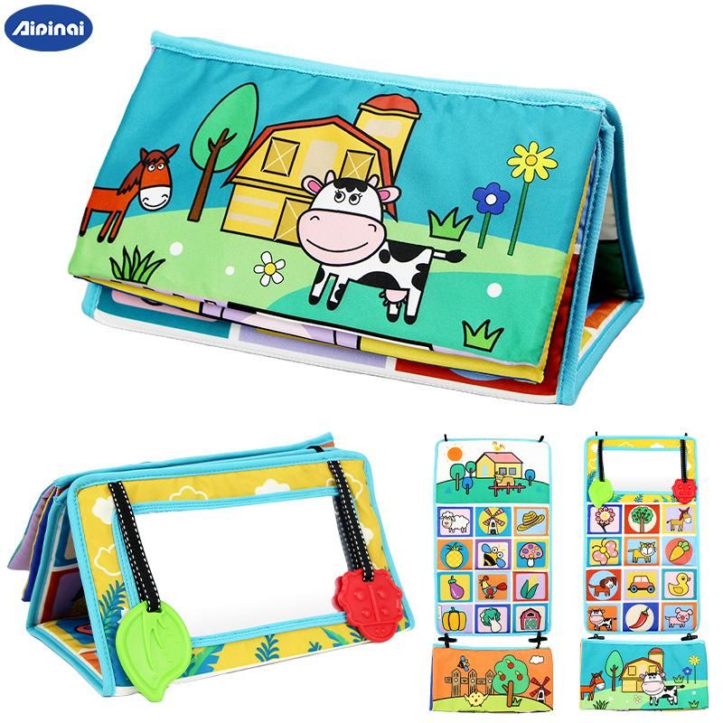 Tearable early teaching cognition children black and white haha mirror cloth book puzzle baby cloth book baby toy Cow Folding Distorting Mirror