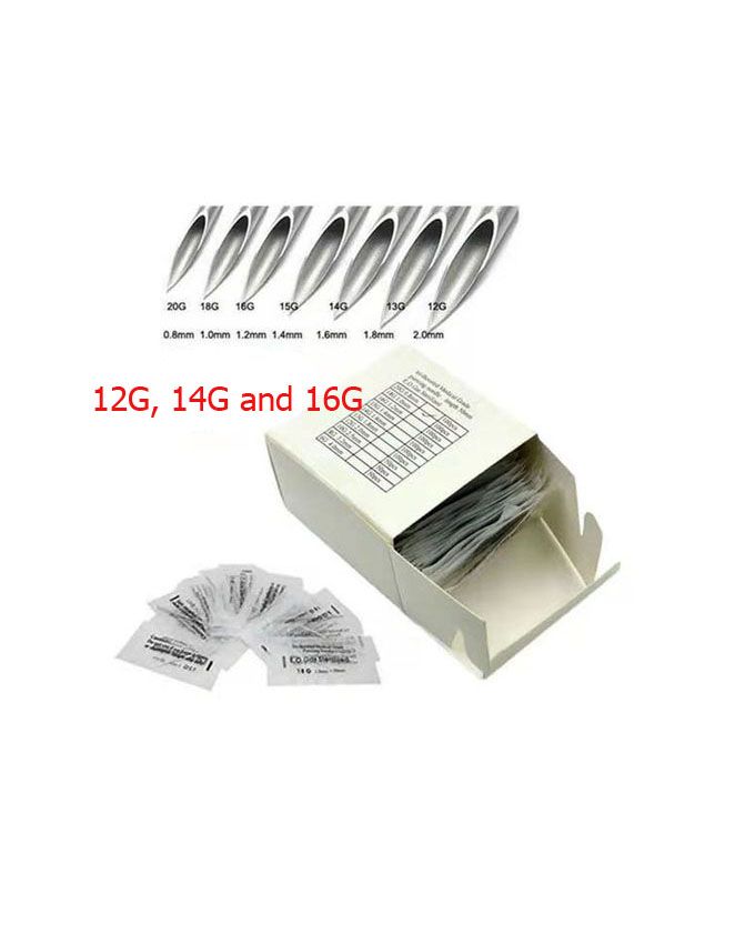 Body Piercing Needles 100 Pieces-12G, 14G And 16G