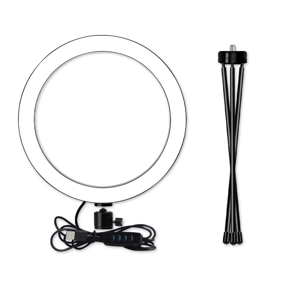USB Dimmable LEDs Selfie Ringlight with Table Tripod Stand 10 Brightness Levels Adjustable & 3 Lighting Colors Fill Light for Blogging Live-streaming Makeup Video Photography