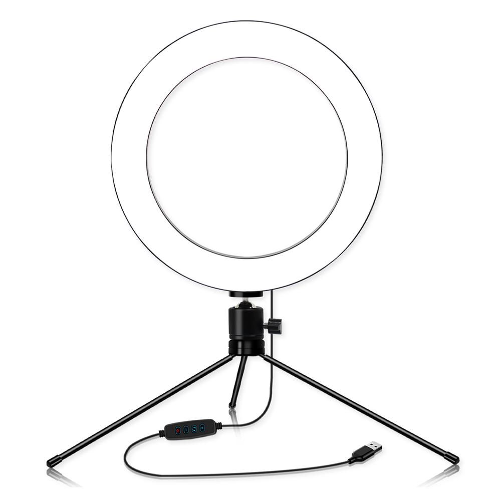 USB Dimmable LEDs Selfie Ringlight with Table Tripod Stand 10 Brightness Levels Adjustable & 3 Lighting Colors Fill Light for Blogging Live-streaming Makeup Video Photography