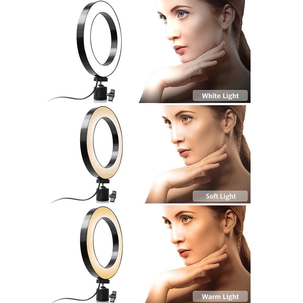 USB Dimmable LEDs Selfie Ringlight with Table Tripod Stand 10 Brightness Levels Adjustable & 3 Lighting Colors Fill Light for Blogging Live-streaming Makeup Video Photography