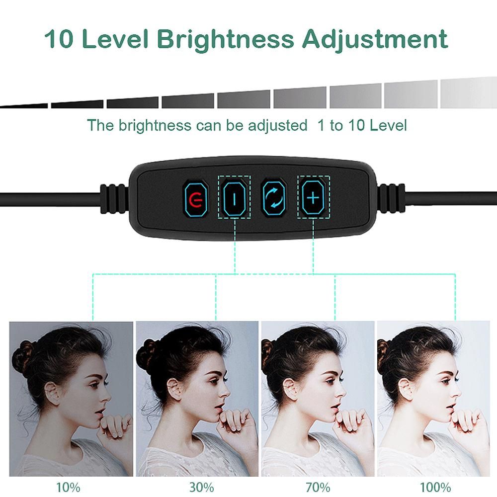 USB Dimmable LEDs Selfie Ringlight with Table Tripod Stand 10 Brightness Levels Adjustable & 3 Lighting Colors Fill Light for Blogging Live-streaming Makeup Video Photography