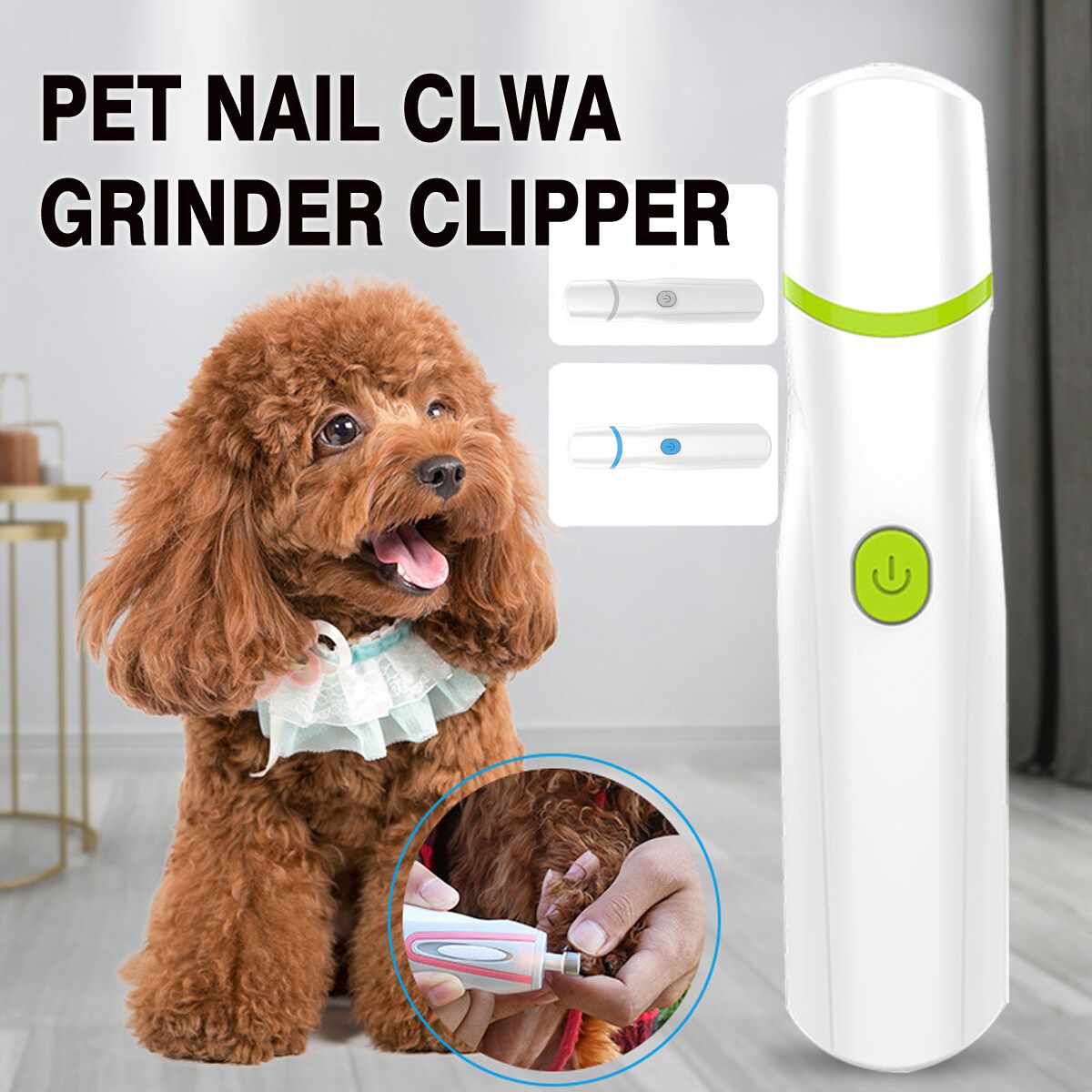 Rechargeable Pet Dog Paw Nail File Claw Toe Grooming Grinder Trimmer Tow Clipper Green