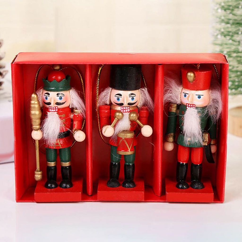 3- 10cm Mini Wooden Nutcracker Soldier Ornaments Set