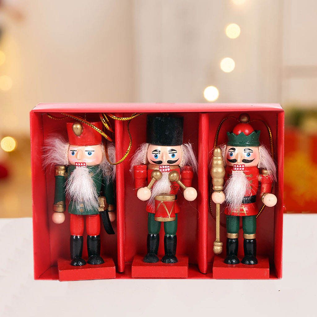3- 10cm Mini Wooden Nutcracker Soldier Ornaments Set