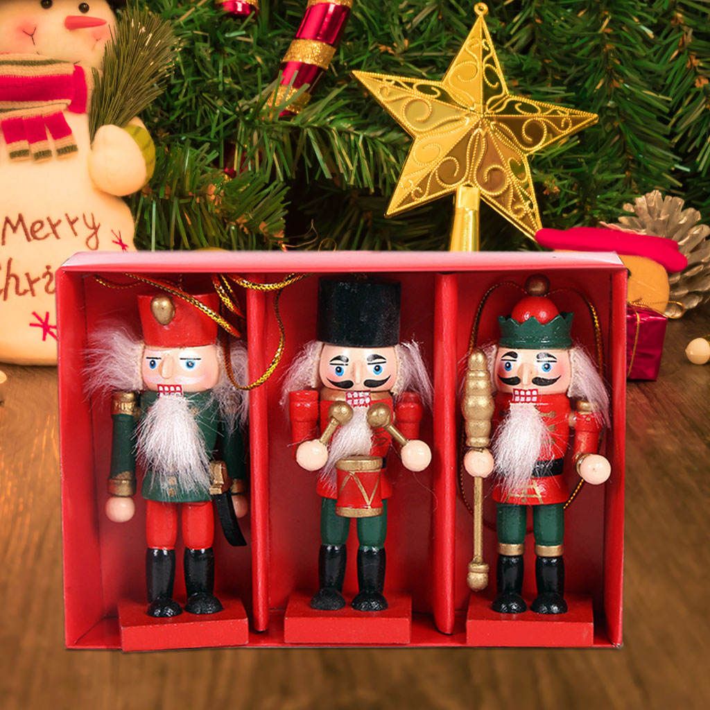 3- 10cm Mini Wooden Nutcracker Soldier Ornaments Set