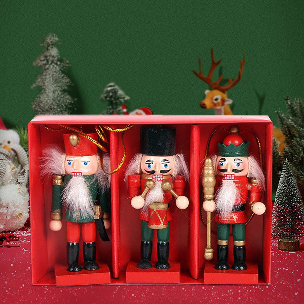 3- 10cm Mini Wooden Nutcracker Soldier Ornaments Set
