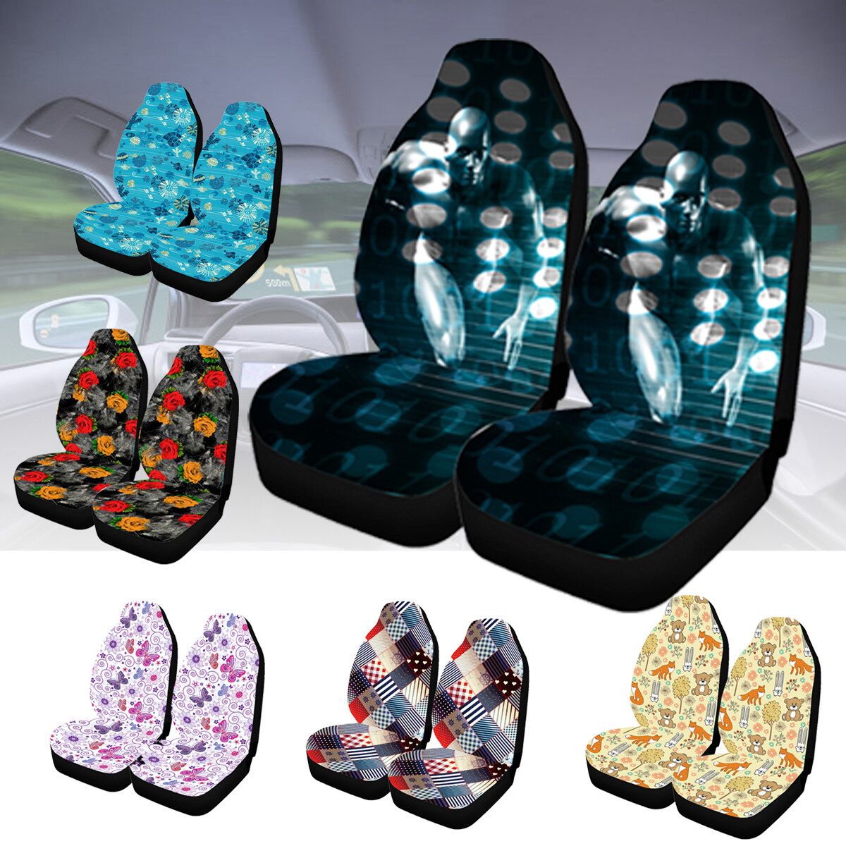 2-Pack Blanket Front Bucket Car Seat Covers High Back W/Belt Pad For Sedan SUV YH1019