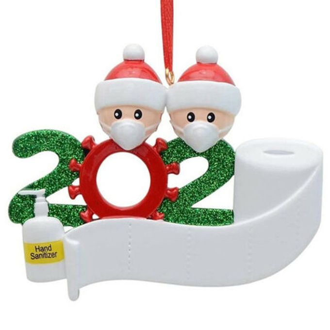 Hristmas Family Pendant Person Zed  Hristmas Tree Ornaments Holiday De Orations Gift PV  Material DIY Name Blessing-Red-2 Heads