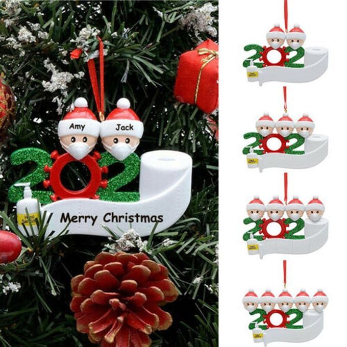 Hristmas Family Pendant Person Zed  Hristmas Tree Ornaments Holiday De Orations Gift PV  Material DIY Name Blessing-Red-2 Heads