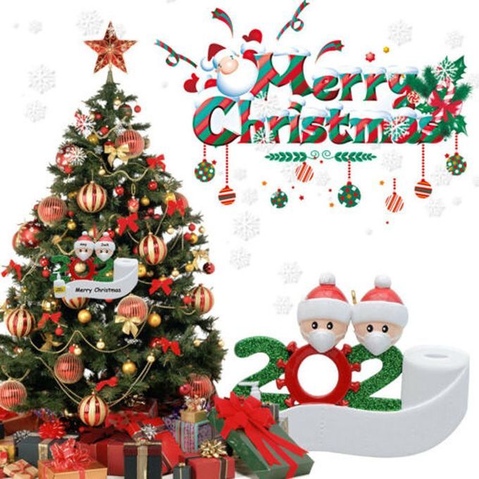 Hristmas Family Pendant Person Zed  Hristmas Tree Ornaments Holiday De Orations Gift PV  Material DIY Name Blessing-Red-2 Heads