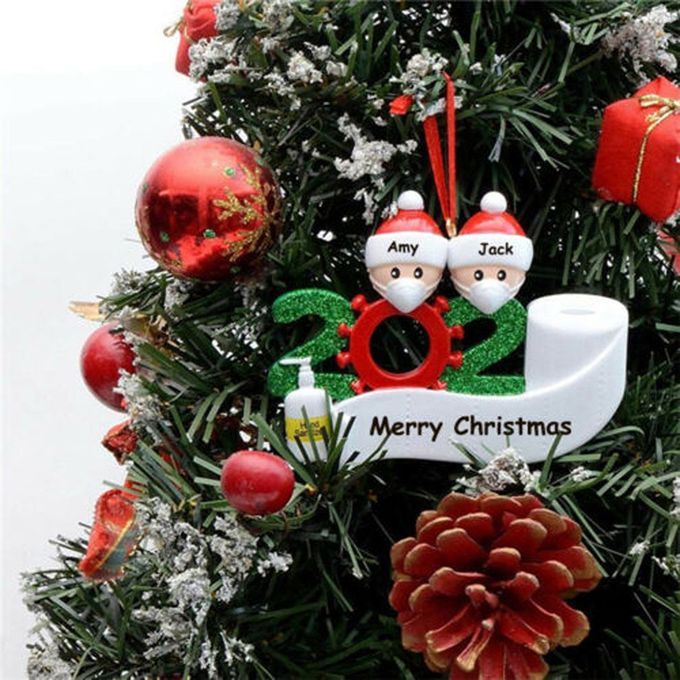 Hristmas Family Pendant Person Zed  Hristmas Tree Ornaments Holiday De Orations Gift PV  Material DIY Name Blessing-Red-2 Heads