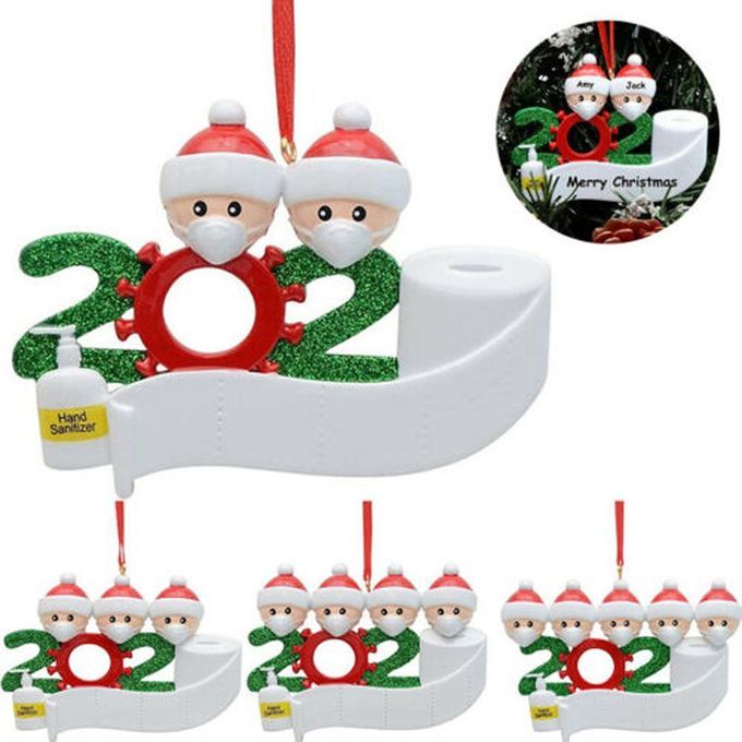 Hristmas Family Pendant Person Zed  Hristmas Tree Ornaments Holiday De Orations Gift PV  Material DIY Name Blessing-Red-2 Heads