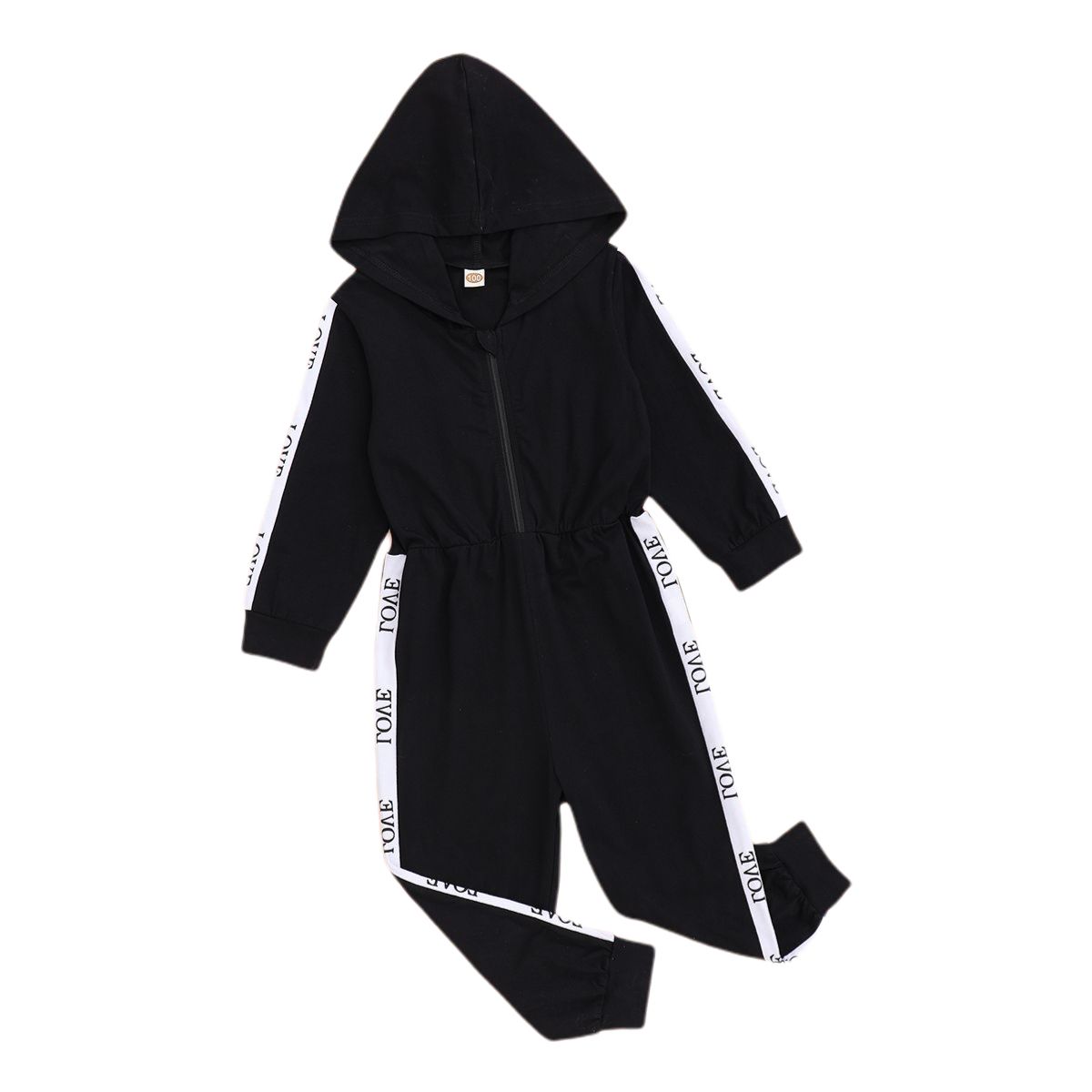 1-6Y Kid Girls Sports Style Long Sleeves Hoodie Jumpsuit Zip Design Overalls