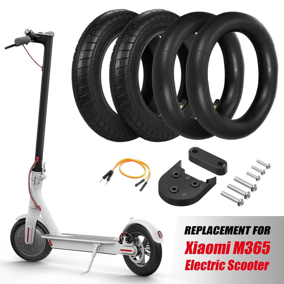 10 X 2.0 Inch Inflatable Inner Tube Outer Tire Wheel Set with Mudguard Spacer Kickstand Spacer Replacement for Xiaomi M365 Electric Scooter Accessories