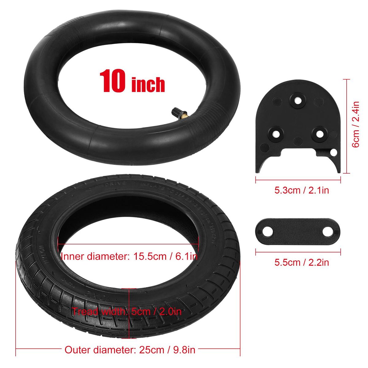 10 X 2.0 Inch Inflatable Inner Tube Outer Tire Wheel Set with Mudguard Spacer Kickstand Spacer Replacement for Xiaomi M365 Electric Scooter Accessories