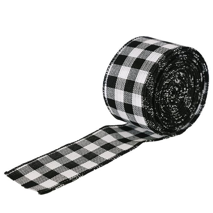 A Roll Of  Hristmas De Oration Latti E Webbing Strap Latti E Ribbon Plaid Pattern Printed DIY Gift Wr Ing Party De Oration-bla K And White