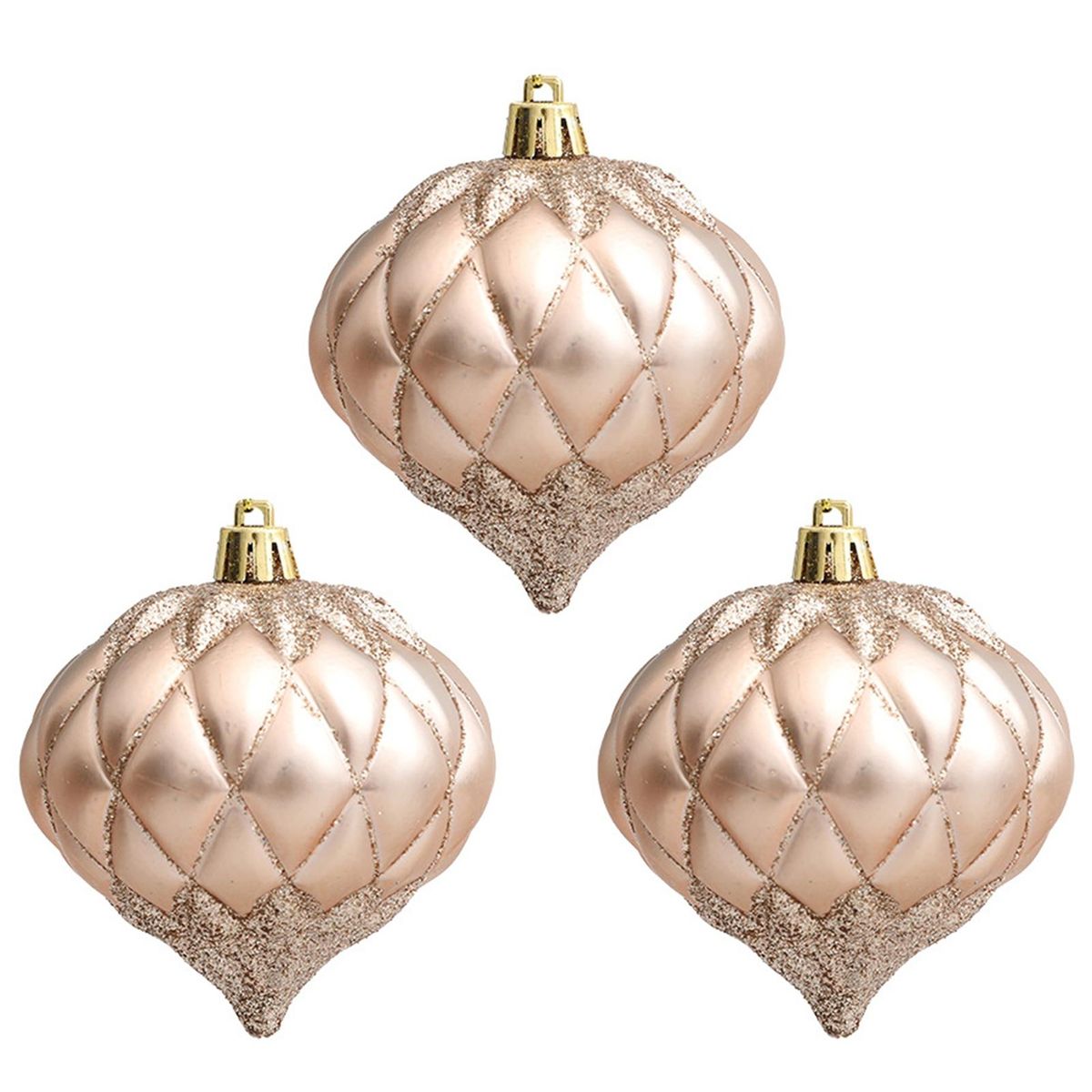 3PcsBox Threaded Ball Christmas Tree Decorations Hanging Ball Champaign Gold