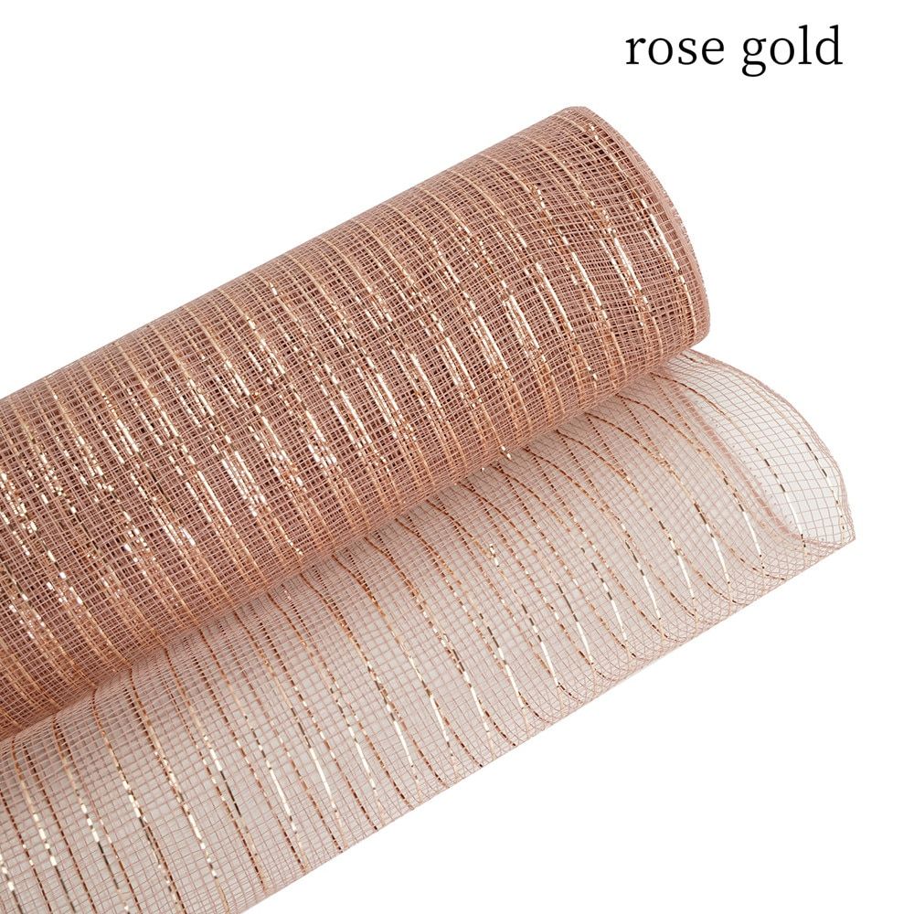 26cm 10 Yards Gold Sliver Christmas Flower Wreath Mesh DIY Xmas Tree Ribbon Decoration Wedding Christmas Gift Wrapping Ribbon Rose Gold