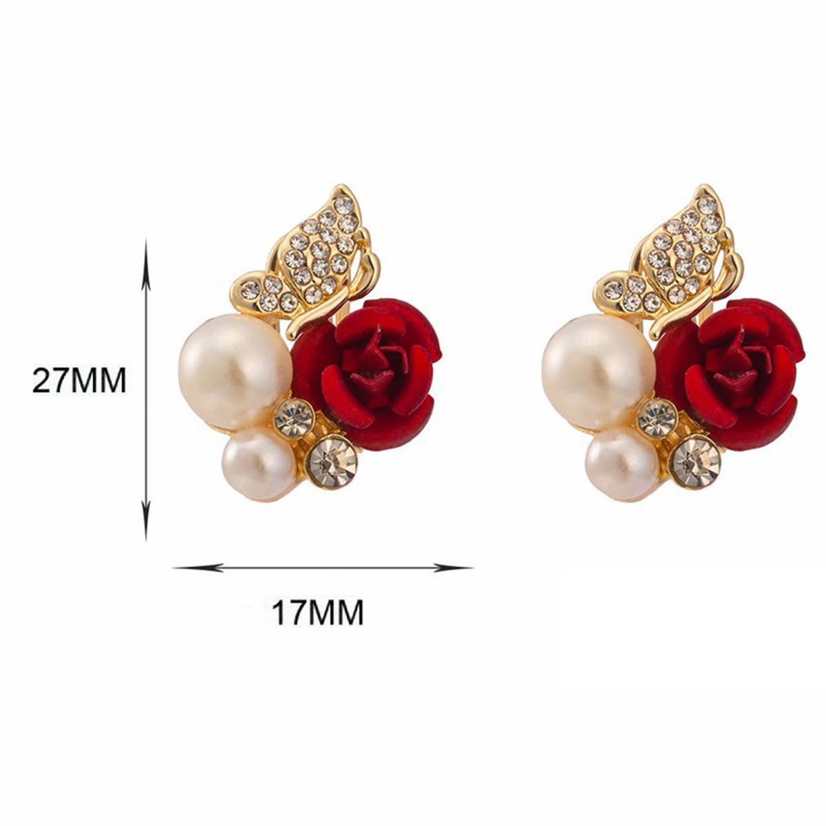 Earrings Red Rose Flower Faux Pearl Decor Exquisite Alloy-