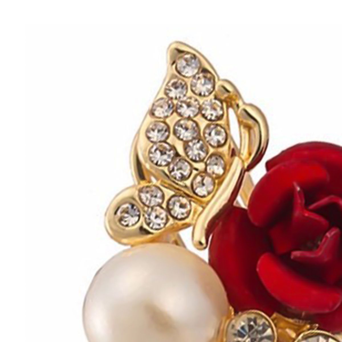 Earrings Red Rose Flower Faux Pearl Decor Exquisite Alloy-