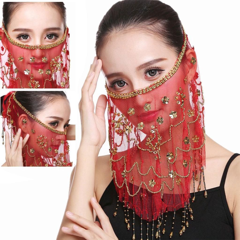 Indian   Accessories Chiffon Costume ×Sequins Fringe Wear Red