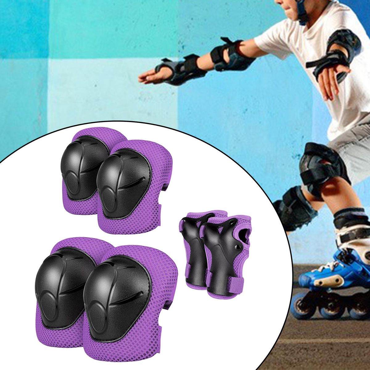 Kids Pads Protective Guard Adjustable For Rollerblading Rock Purple